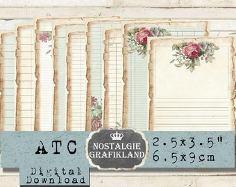 Printable Ledger Journal Ephemera ATC Vintage French Junk Journals Papers Download digital collage sheet S079