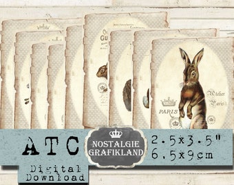 Rabbits printable Hare Cards Easter French Chocolate Rabbit Journaling prints ATC digital sheet S025