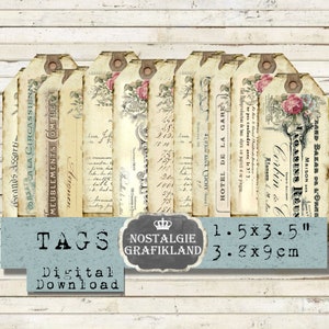 Vintage französische Anhänger digitale Tags Journaling Journal Shabby Chic Ephemera Instant Download digital collage sheet T054