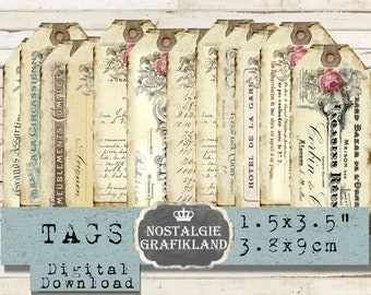 Etiquetas para diarios efímeros, etiquetas estrechas imprimibles vintage, papeles antiguos, descargar hoja digital T054