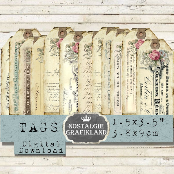 Ephemera Journal Tags Embellishment Vintage printable narrow Tags Old Papers Instant Download digital collage sheet T054