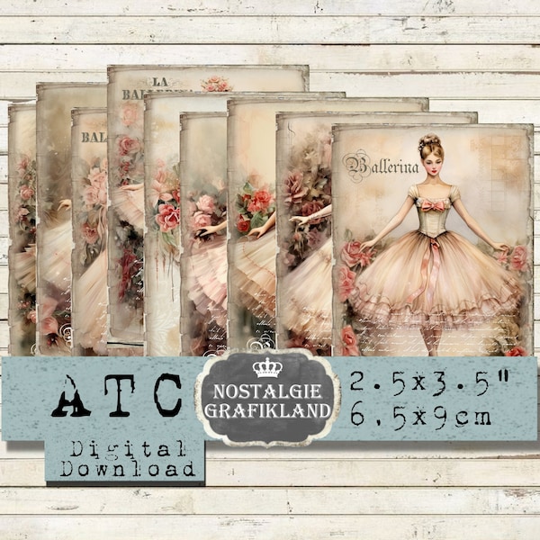 Ballerina printable Ballet Shabby Chic ATC Cards Tutu Journaling prints Decoupage Download digital collage sheet S214