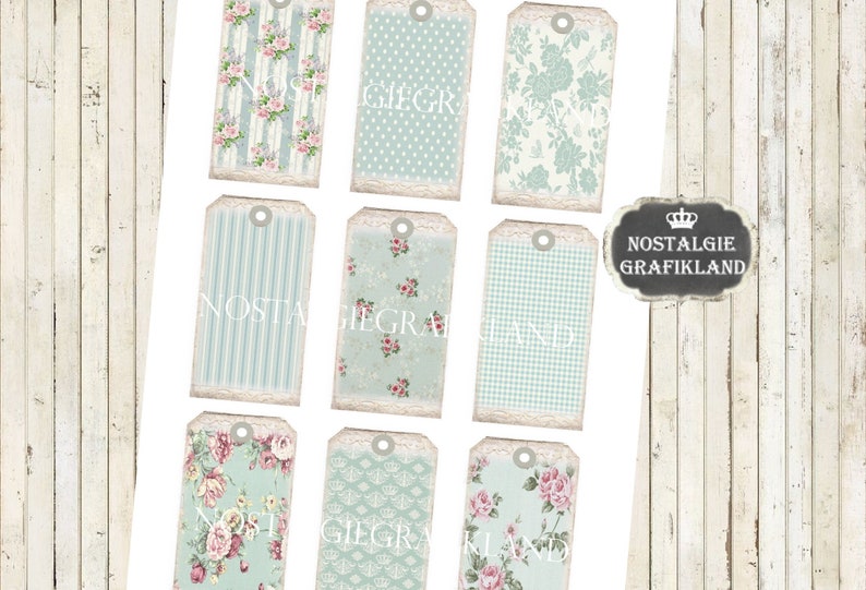 Background Tags Digital Printable Shabby Chic Flowers Decoupage ...