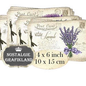 Postcard Lavender French Carte Postale Flowers Provence Shabby Chic Poste printable 6 x 4 inch Instant Download digital collage sheet D280 image 1