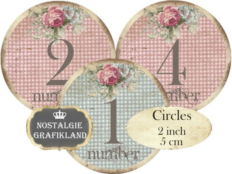Shabby Chic Zahlen Nummern Numbers Kreise 5 cm Instant Etsy