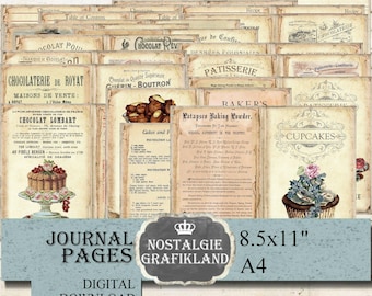BAKERY RECIPE Journal Pages Bakery Patisserie Cupcakes Cakes Ephemera Prints Journals Journaling Download JPA076