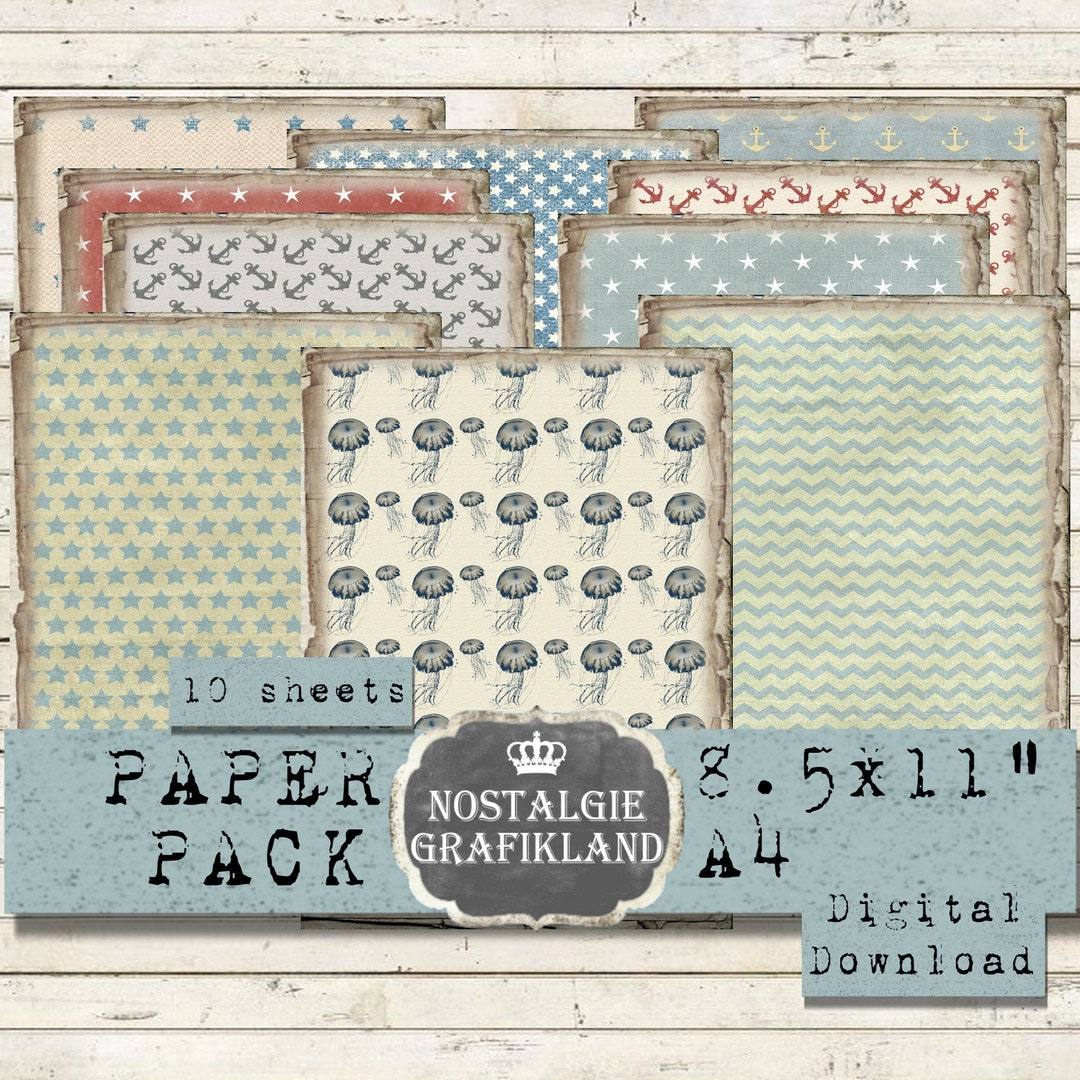 NAUTICAL Printable Paper Pack Sea Maritime Digital Papers Ocean Vintage ...