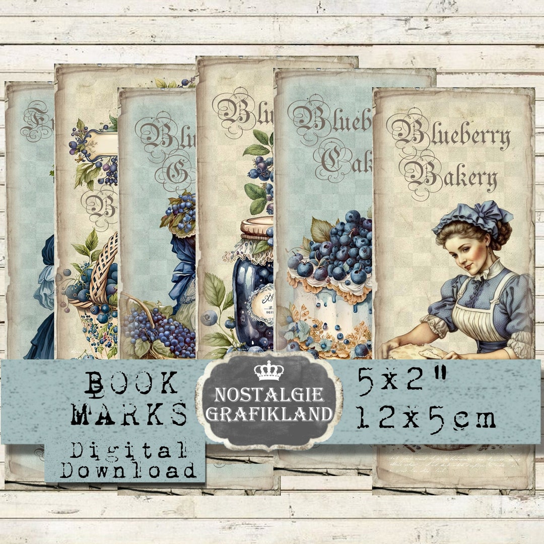 Blueberry Bookmarks Printable Fruit Farm Bakery Journaling Patisserie ...