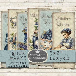 Marcadores de arándanos imprimibles Fruit Farm Bakery Journaling Patisserie Embellishments Descargar hoja de collage digital BM057