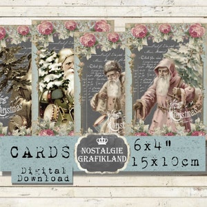Krijtbord Kerstman afdrukbare Kerstman Shabby Chic Noel 6x4 inch prints zelfprinting Download digitaal collageblad D121