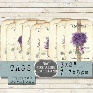 Lavanda Etiquetas francesas imprimibles Provenza Hierbas imprime Lavande Descargar hoja de collage digital Etiquetas digitales Lavendula Perfume Jabón T068