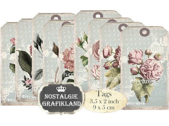 Printable Gift Tags Flowers Shabby Chic Roses Paper Craft | Etsy
