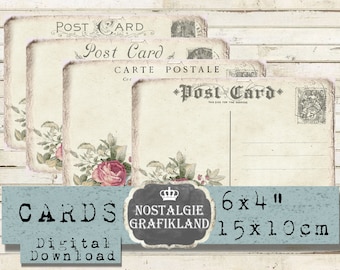 blank Postcards Ephemera Vintage printable Cards Carte Postale Journaling 6x4 inch digital collage sheet D169