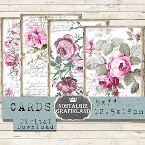 Francés imprimible Ephemera Roses digital Paper Ledger Letter Cards imprime Vintage Journal 7x5 pulgadas Descargar hoja de collage digital G061