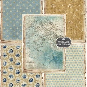 NAUTICAL Paper Pack Printable Maritime Papers Sea Ocean Vintage Digital ...