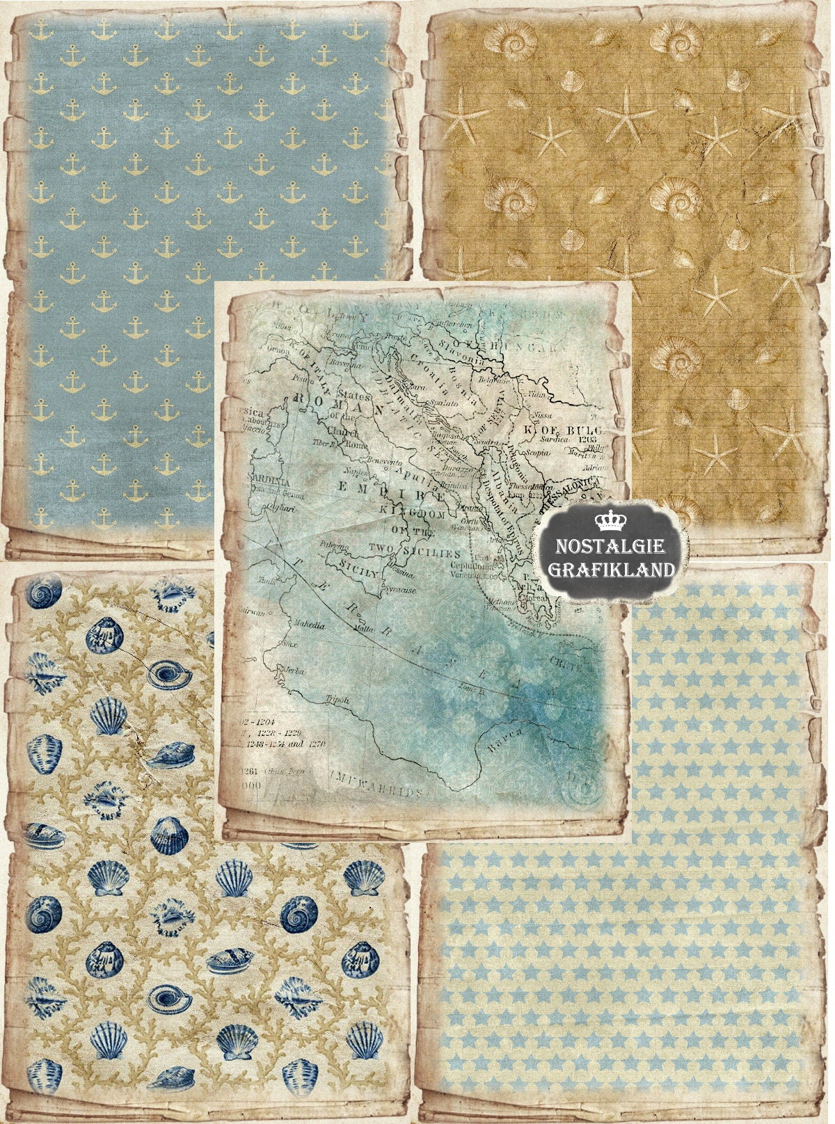 NAUTICAL Paper Pack Printable Maritime Digital Papers Sea Ocean Vintage ...