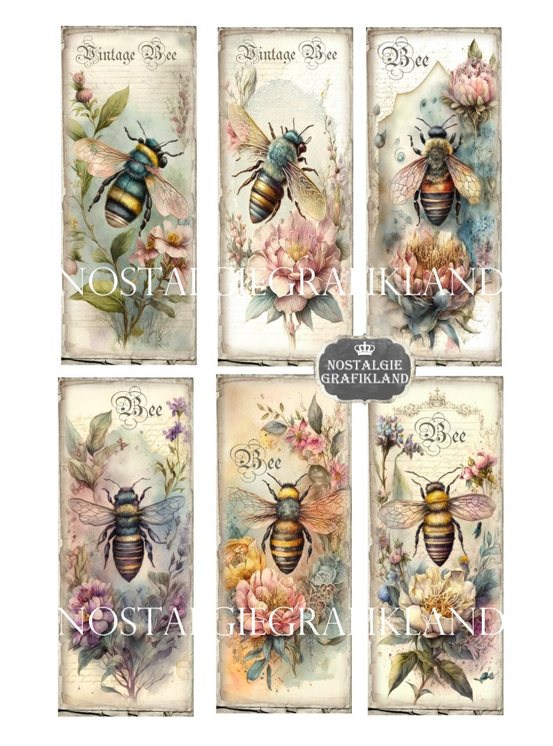 Bees Bookmarks Printable Honey Bee Insects Decoupage Scrapbooking ...