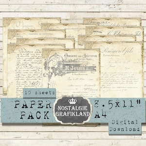 Alte Briefe Scrapbooking Journals Papiere Set Französische Briefe A4 Instant Download digital collage sheet PP112