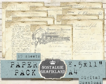 FRENCH LETTERS Ephemera printable Handwriting French Journaling Tattered Old Papers 8.5 x 11&quot; Instant Download digital collage sheet PP112