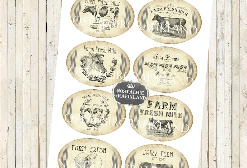 Farm Row Labels Farm Fresh Milk Cow Farming Labels Printable Ovals Journaling Download ...
