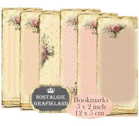 Background Bookmarks Vintage Pastel Rhombus Polka Dots Stripes Paper Instant Download digital collage sheet BM016