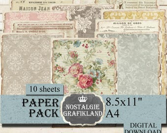 EPHEMERA printable Paper Pack Background Damask Invoice Ledger Journal Journaling 8.5 x 11" PP192
