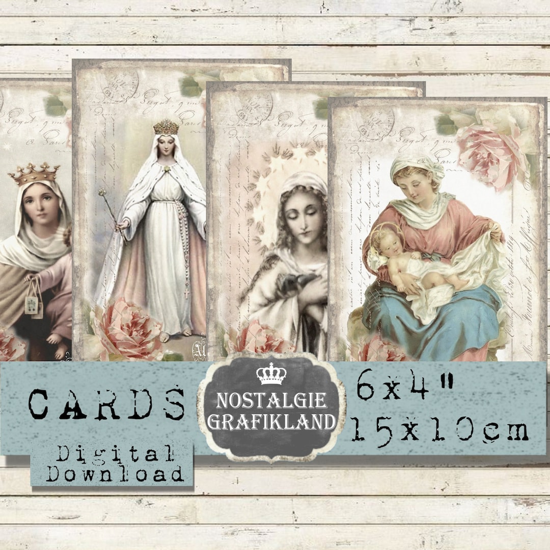Printable Madonna Shabby Chic Child Holy Cards Religious Vintage Holy Mary Prints 6x4 Inch ...