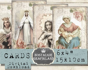 printable Madonna Shabby Chic Child Holy Cards Religious Vintage Holy Mary prints 6x4 inch printable Download digital collage sheet D248