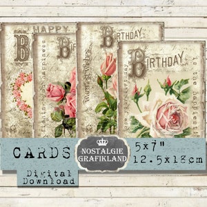 Geburtstag Happy Birthday digital Glückwünsche Karten Glückwunschkarten Shabby Chic Scrapbooking Bilder Download digital collage sheet G055