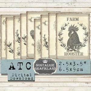 Farm Rooster printable Hen Eggs Chicken Farming Fresh Eggs Journaling Scrapbook Instant Download ATC digital collage sheet S092
