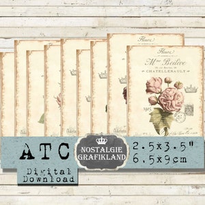 Shabby Chic imprimible Peonías Hortensia Flores Diario Decoupage Descarga Instantánea ATC hoja de collage digital S127