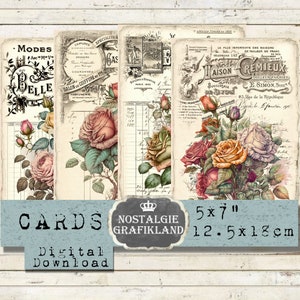 Rosen digital Vintage Decoupage Karten Blumen Papier Ephemera 18x12,5 cm Instant Download digital collage sheet G073