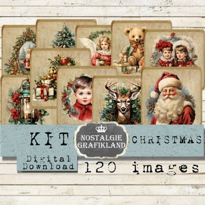 Kit quadretti di NATALE Vintage Add On Abbellimenti Junk Journaling Set stampabile Documenti Scarica il foglio di collage digitale KT021