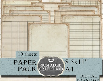 LEDGER digital Papers printable Vintage blank Old Paper Pack Antique Ledgers Writing 8.5x11" PP180
