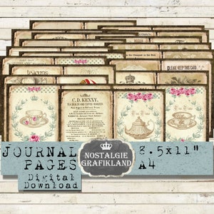 TEA TIME digitale dagboekpagina's boek kortstondige afdrukbare ongewenste tijdschriften kopje thee Download digitaal collageblad JPB018