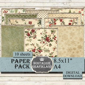 Weihnachten Hintergrund Rot Grün Vintage Papier Download Scrapbooking Decoupage Journaling A4 digital collage sheet PP035