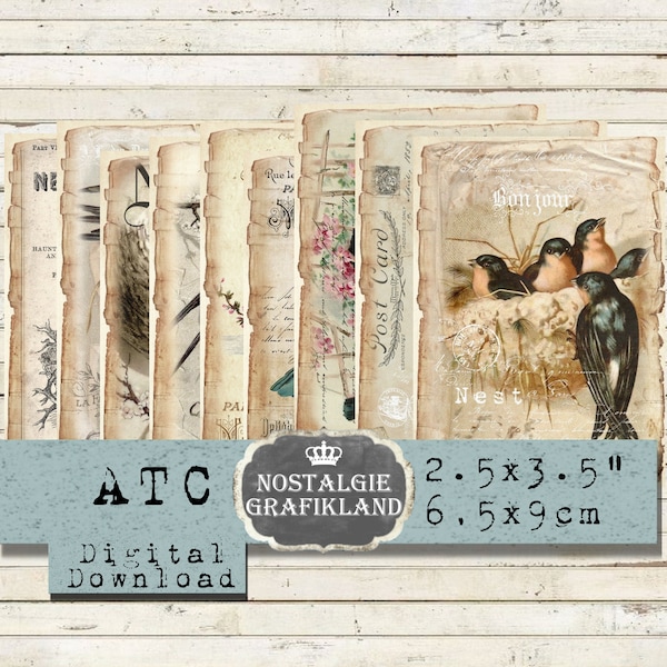 Birds Vintage printable ATC Bird Nest Swallow Robin Eggs Birds prints Journaling Scrapbooking Cards Download digital collage  S004