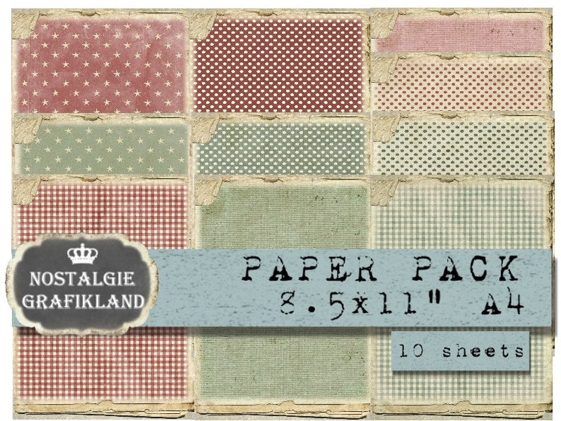 Paper Background Red Green digital Paper Pack Christmas Vintage Stripes Dots Stars Journals Download collage sheet 8.5 x 11 PP117