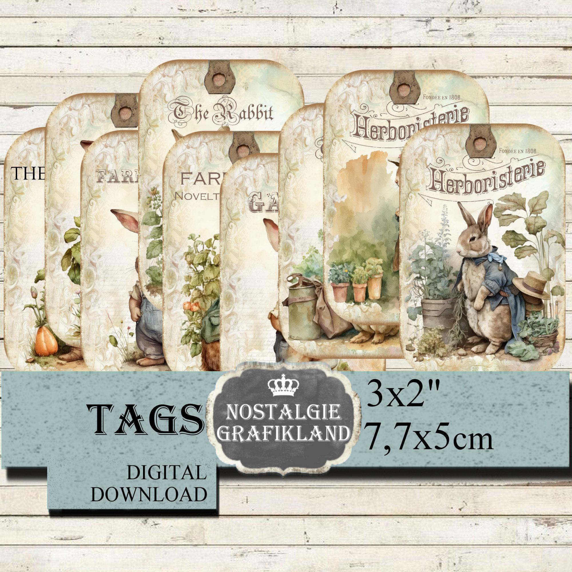Rabbits Tags Garden Farm Bunny Hare Easter Journaling Gift Download ...