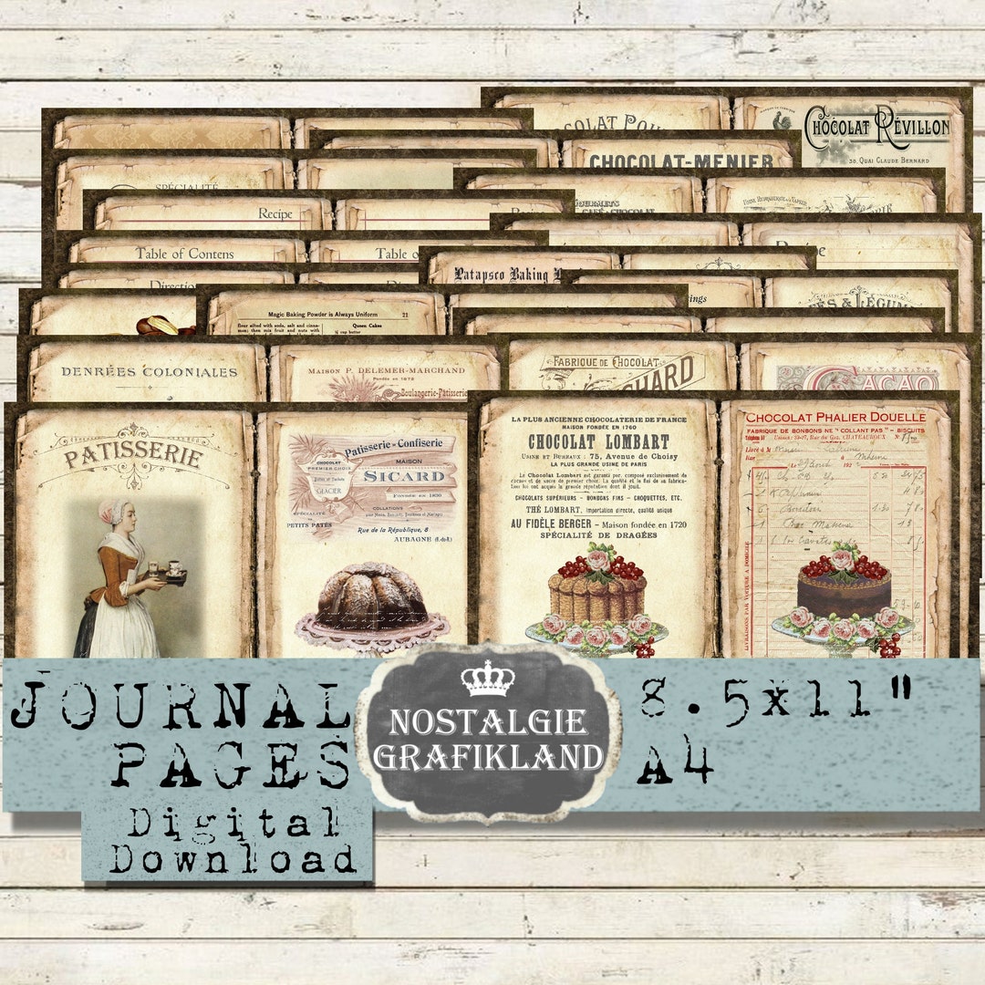 BAKING Recipe Journal Printable Bakery Patisserie Book Cupcakes Cakes Ephemera Prints Journals