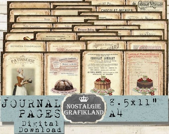 BAKING Recipe Journal printable Bakery Patisserie Cupcakes Cakes Ephemera Prints  Journaling Download JPB013