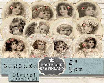 Angels printable Christmas Circles 2 inch Cherubs Praying prints Cupids Shabby Chic Download digital collage sheet C229