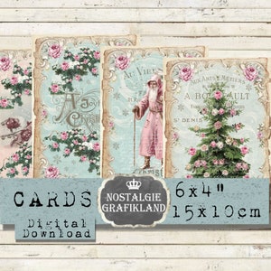 Pink Christmas printable Santa Claus Tree Paper prints Journaling Scrapbook Shabby Chic 6x4 inch Download digital collage sheet D152