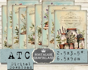 French Herbs printable Herbes de Provence Herbal Store Journaling Flowers Download ATC digital S100