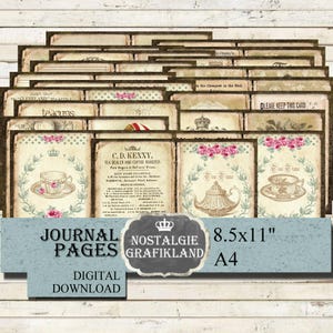 Tee Tea Time Buch Vintage Journal sheets Paper Pack Download digital collage sheet JPB018