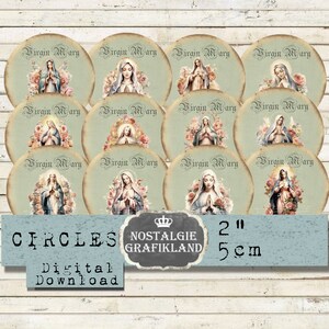Madonna Shabby Chic Heilige Maria Kreise 5 cm Instant Download digital collage sheet C084