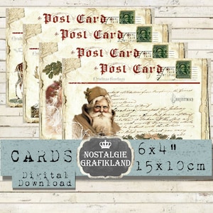 Postkarten Weihnachten Nikolaus Rentier Rudolf Vintage Christmas 15 x 10 cm Instant Download digital collage sheet D268