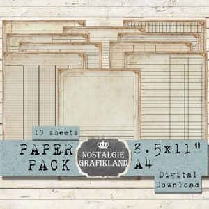 Grootboek afdrukbare vintage blanco papieren oud papier Pack wordt afgedrukt antieke grootboeken schrijven journaling digitaal blad downloaden 8,5 x 11" PP180