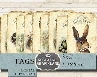 Happy Easter Tags Embellishments printable Vintage Journaling Gift Scrapbooking Download digital sheet T162