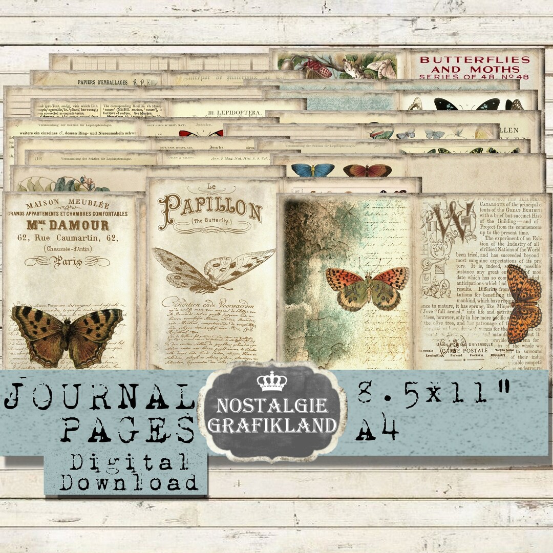 Vintage Butterfly Background Material Paper Journal Decoration DIY  Scrapbooking Old Book Page Craft Paper